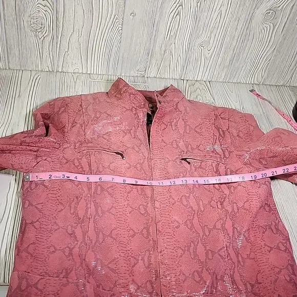 Alfani Pink Leather Snakeskin Print Moto Jacket Womens XL - Picture 7 of 9